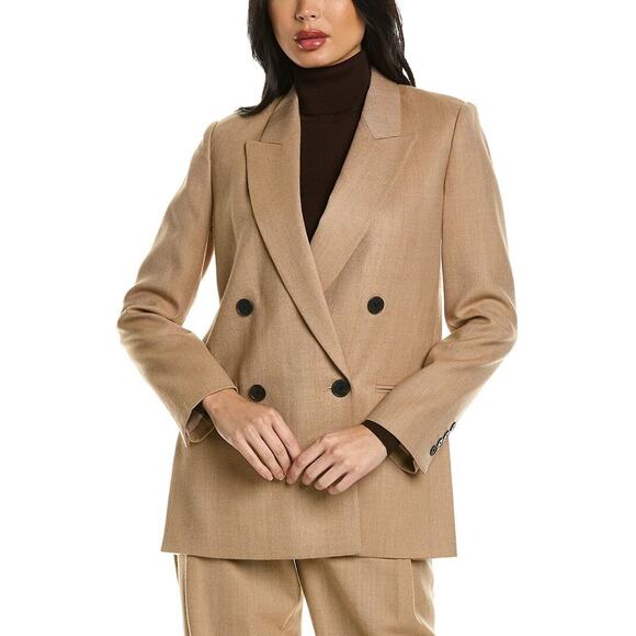 Rebecca Taylor Herringbone Double-Breasted Wool blend Blazer Jacket- 8 Brown